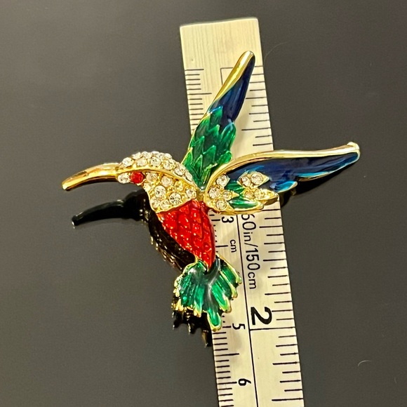 Vintage Enamel with Rhinestones Hummingbird Brooch - Picture 9 of 14